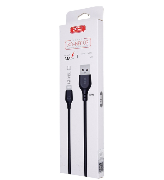 USB-A - USB-C -lataus- ja tiedonsiirtokaapeli XO Design NB103, 18W, 2m, Musta