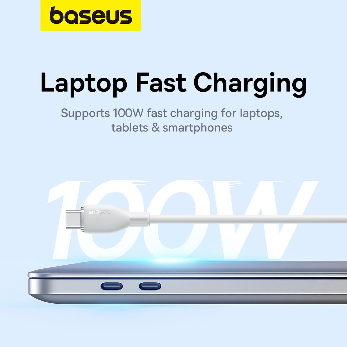 USB-C - USB-C Baseus Pudding -kaapeli, 100W, 1.2m, Valkoinen P10355702221-00