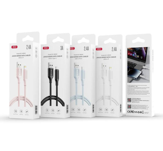 USB-A - USB-C XO Design NB265 -data- ja latauskaapeli, 18W, 1m, Vaaleanpunainen