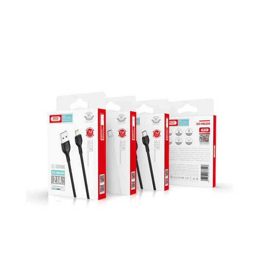 USB-A - USB-C -lataus- ja tiedonsiirtokaapeli XO Design NB200, 10W, 1m, Valkoinen