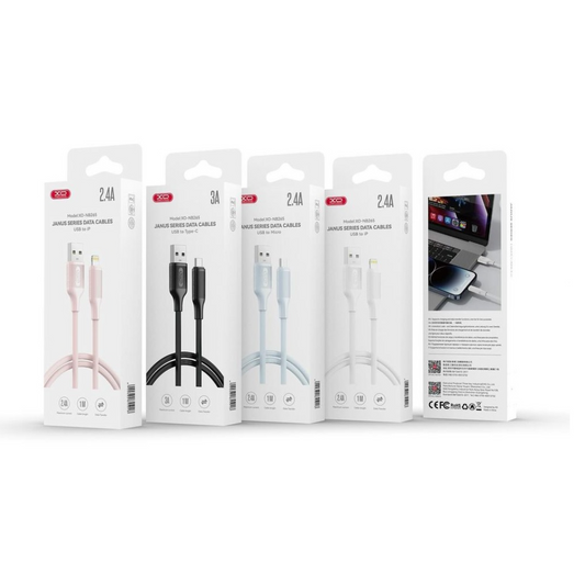 USB-A - USB-C -lataus- ja tiedonsiirtokaapeli XO Design NB265, 18W, 1m, Valkoinen