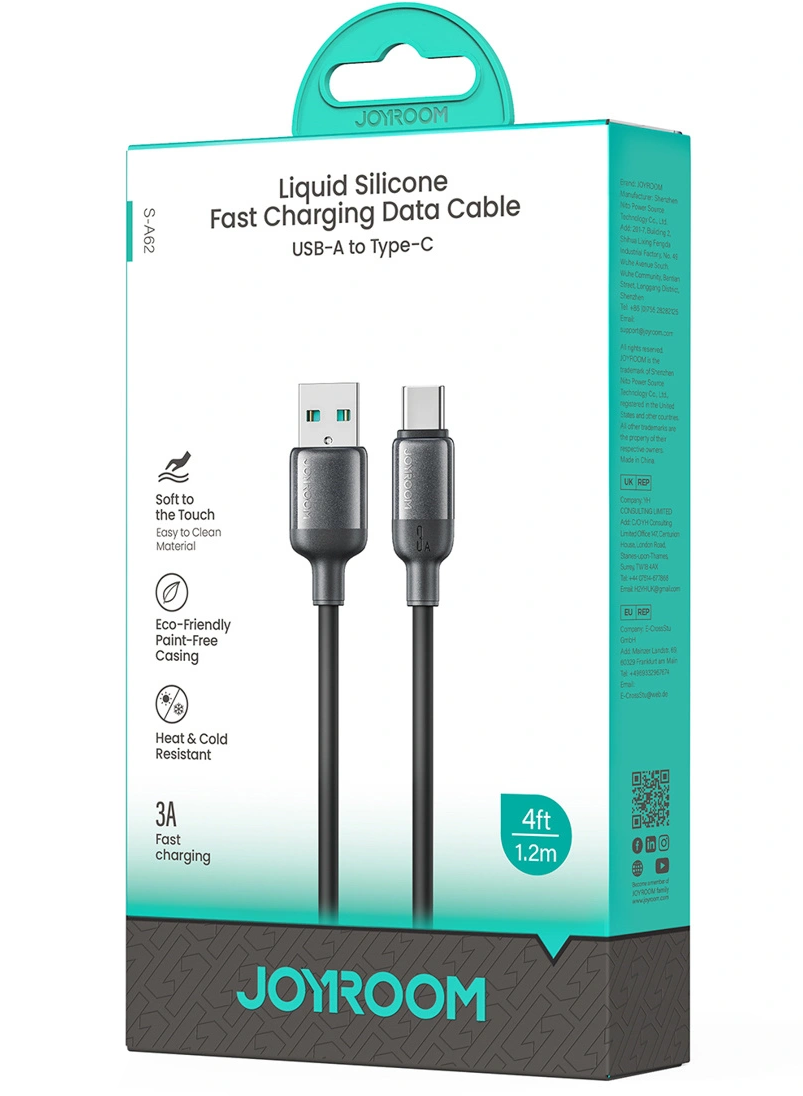USB-A - USB-C Joyroom S-A62 Lively tiedonsiirto- ja latauskaapeli, 18W, 1,2m, Musta
