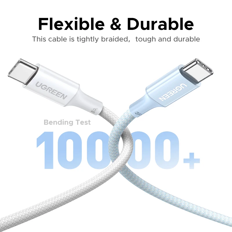 USB-C-tietojen ja latauksen kaapeli - USB-C UGREEN L502 (35221), 100W, 2m, valkoinen