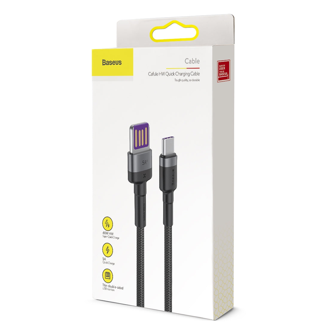 USB-A - USB-C Baseus Cafule Special Edition -data- ja latauskaapeli, 40W, 1m, Harmaa CATKLF-PG1