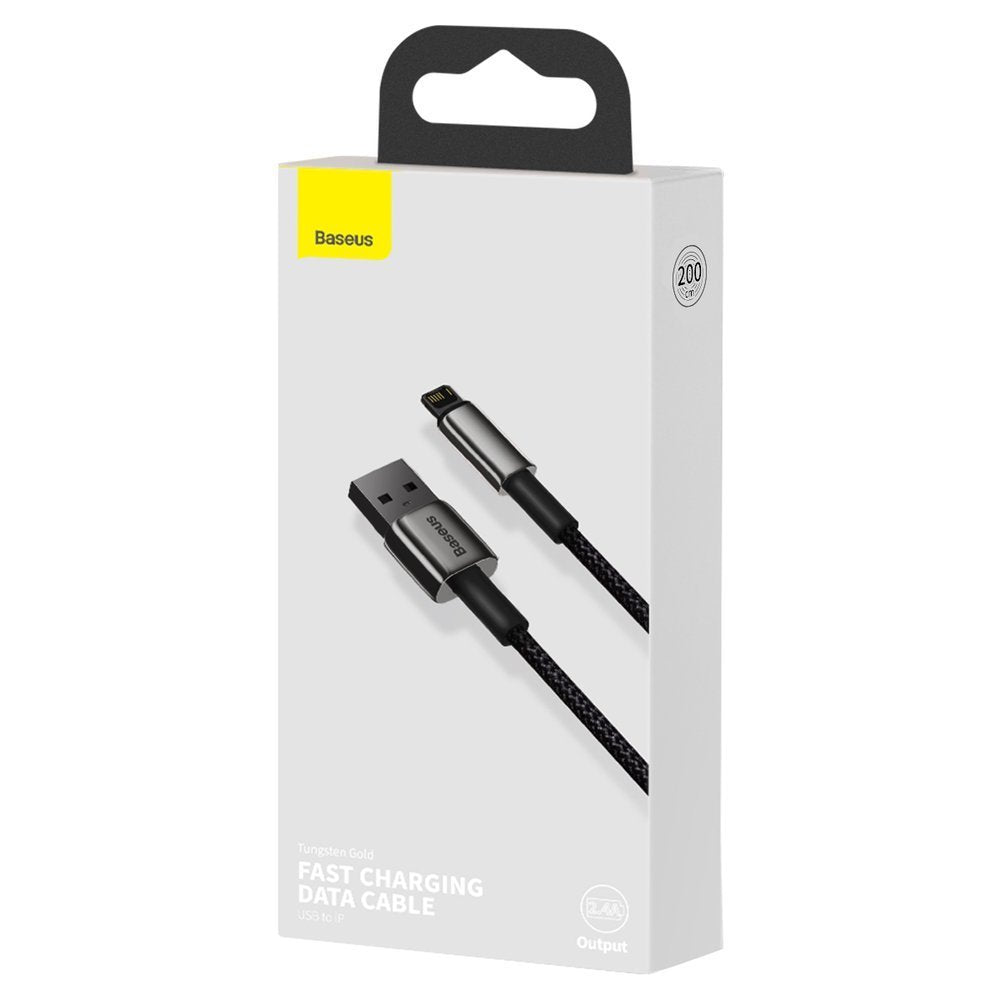 Baseus Tungsten Gold USB-Lightning -lataus- ja tiedonsiirtokaapeli, 2m, 2.4A, Musta CALWJ-A01