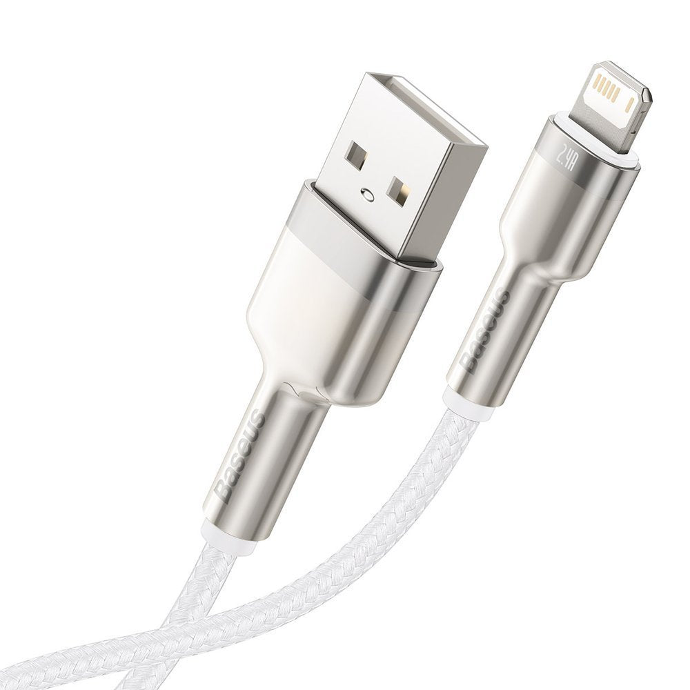 Tieto- ja latauskaapeli USB-A - Lightning Baseus Cafule Metal Series, 18W, 1m, valkoinen CALJK-A02