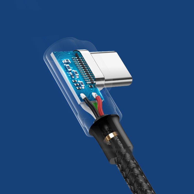 UGREEN US176 Angled USB-A - USB-C Data ja Latauskaapeli, 18W, 2m, Musta