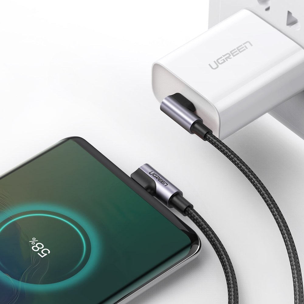 USB-C data- ja latauskaapeli - USB-C UGREEN US323 USB-C kulma, 60W, 1m, musta