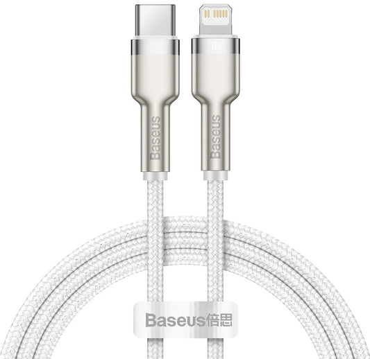 USB-C - Lightning Baseus Cafule Metal Series -kaapeli, 20W, 2m, Valkoinen CATLJK-B02
