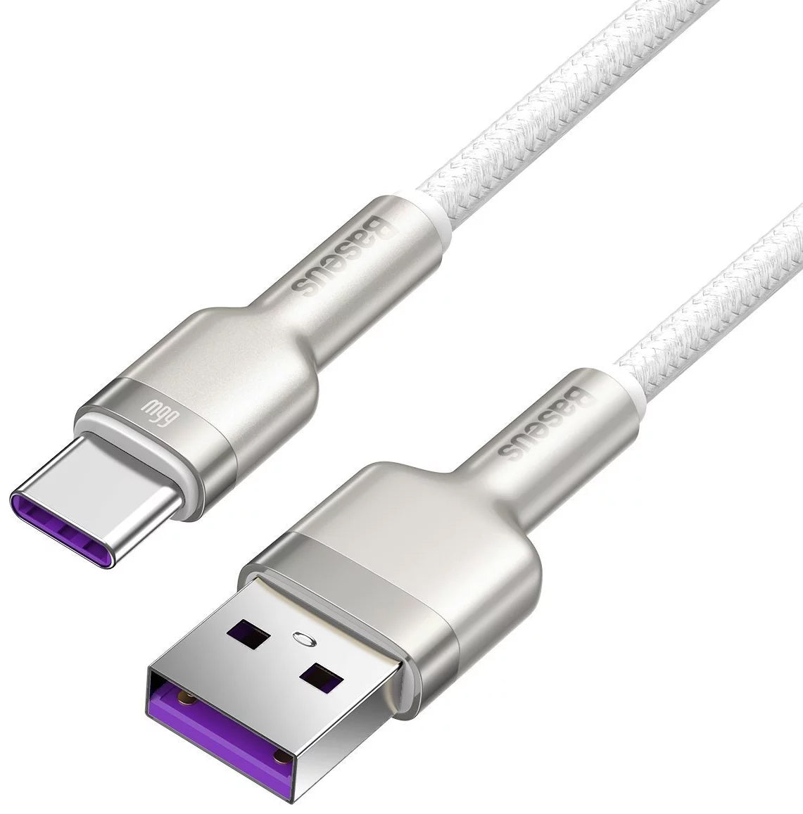 Tieto- ja latauskaapeli USB-A - USB-C Baseus Cafule Metal Series, 66W, 1m, valkoinen CAKF000102