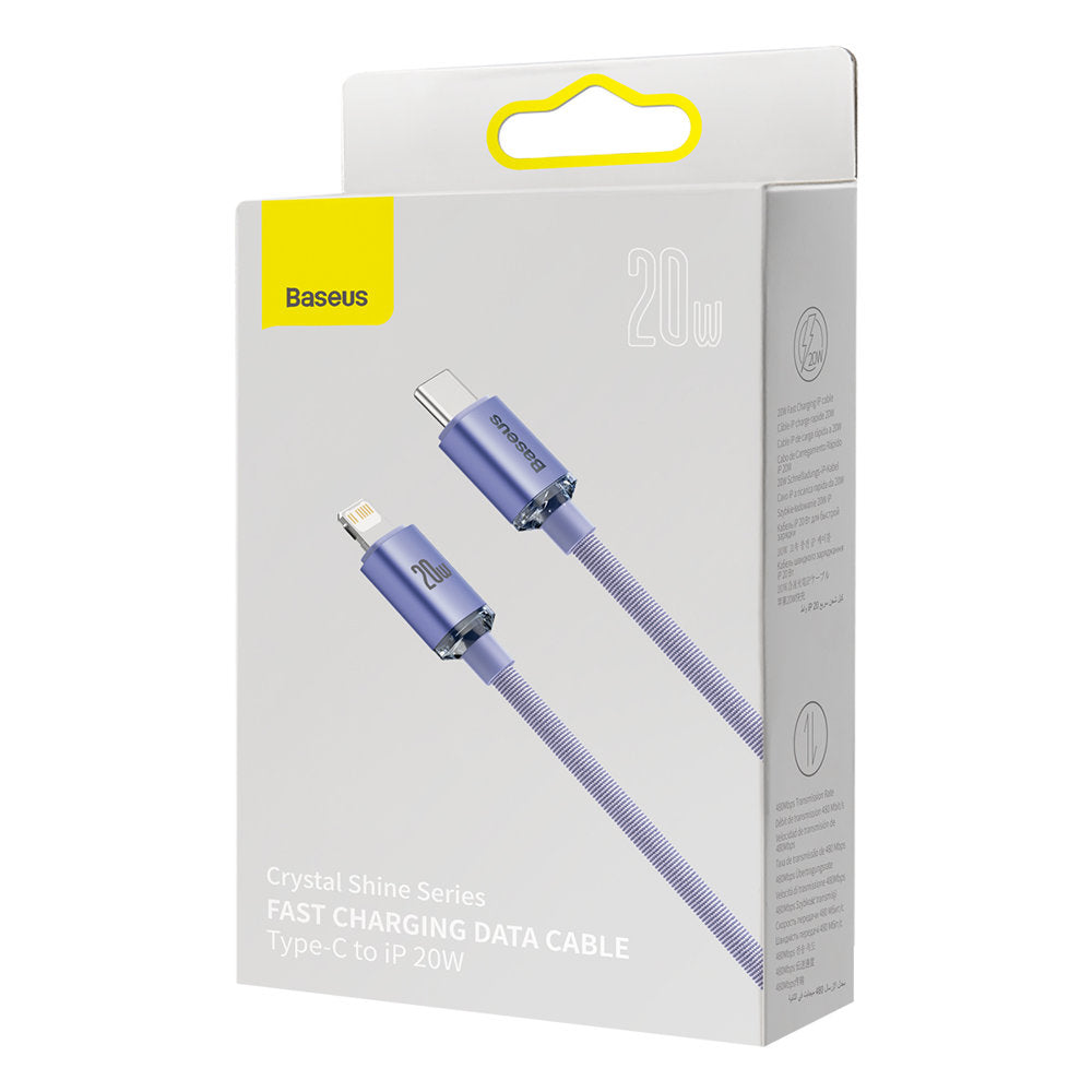 USB-C - Lightning Baseus Crystal Shine -sarjan data- ja latauskaapeli, 20W, 2m, Violetti CAJY000305