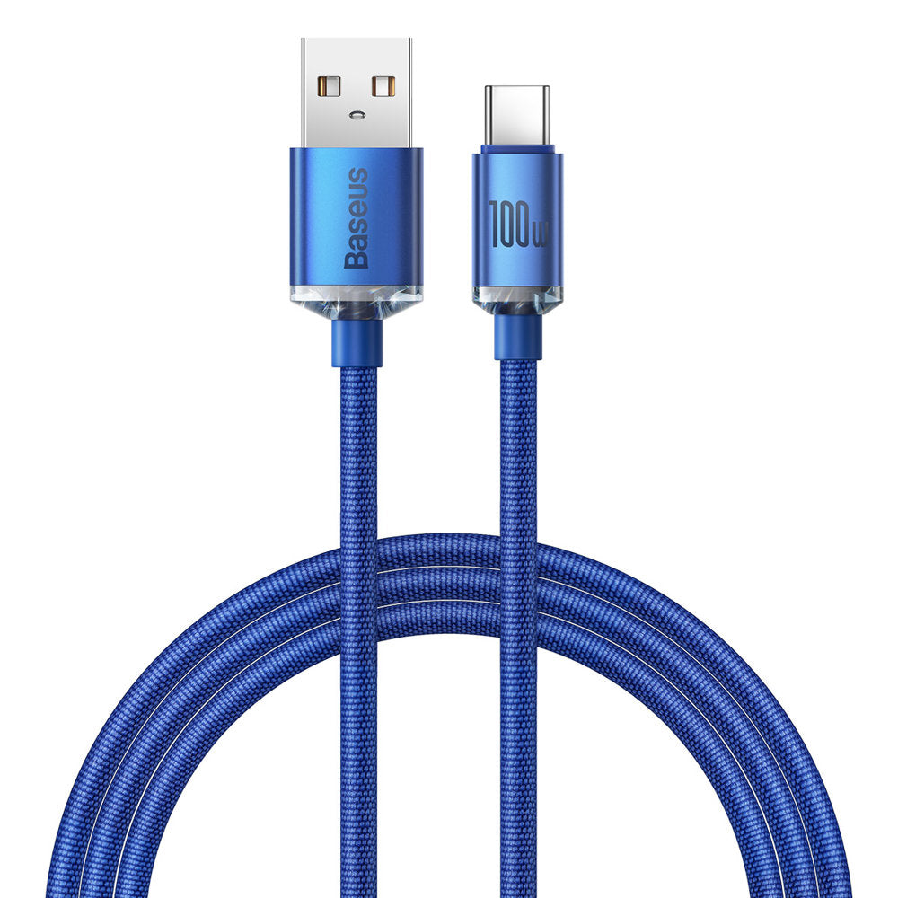 USB-A - USB-C Baseus Crystal Shine Series -data- ja latauskaapeli, 100W, 1.2m, Sininen CAJY000403