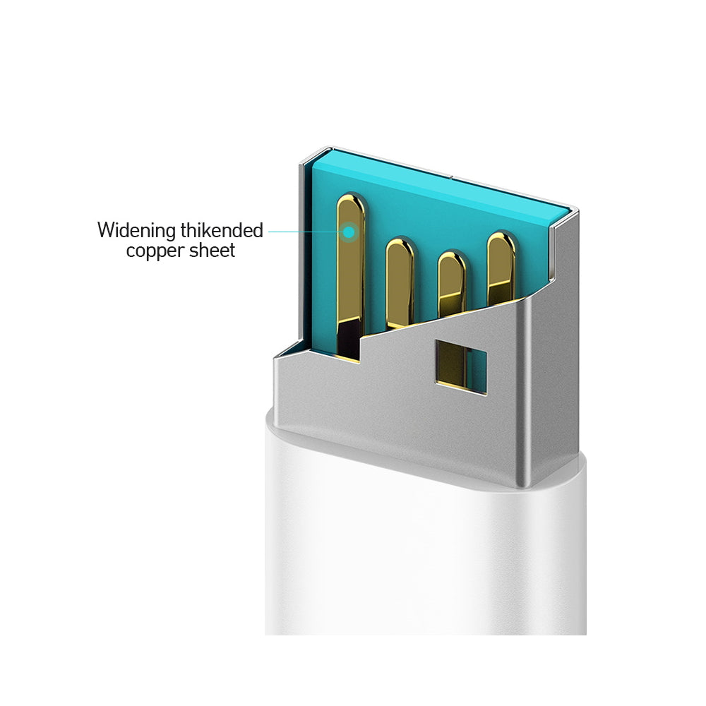 USB-A - Lightning -tietojen siirto- ja latauskaapeli BWOO X172L, 15W, 1m, valkoinen