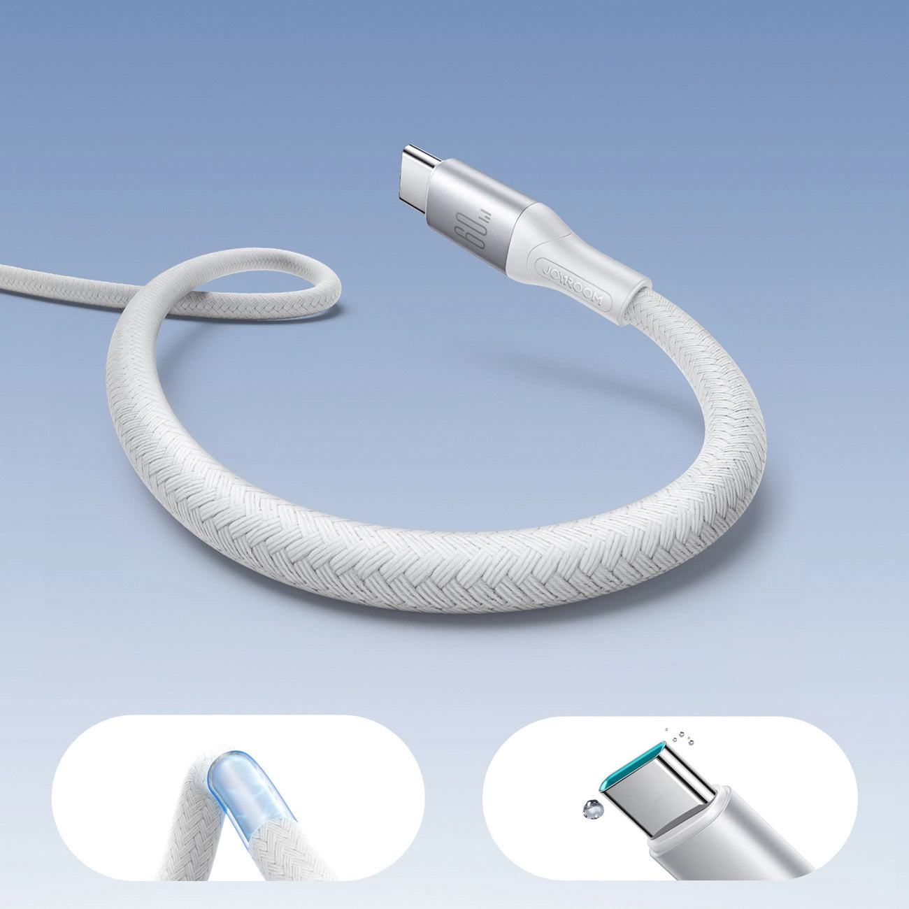 USB-C - USB-C Joyroom S-A28 Flash -kaapeli, 60W, 1m, Valkoinen