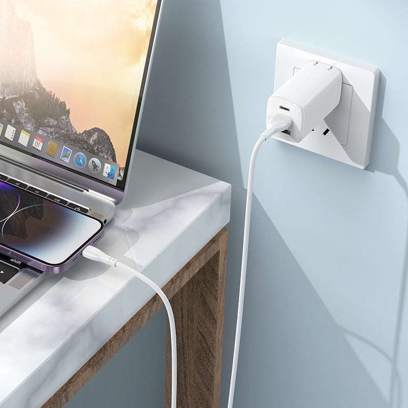 USB-A - Lightning Borofone BX121 Energy -data- ja latauskaapeli, 18W, 1m, Valkoinen