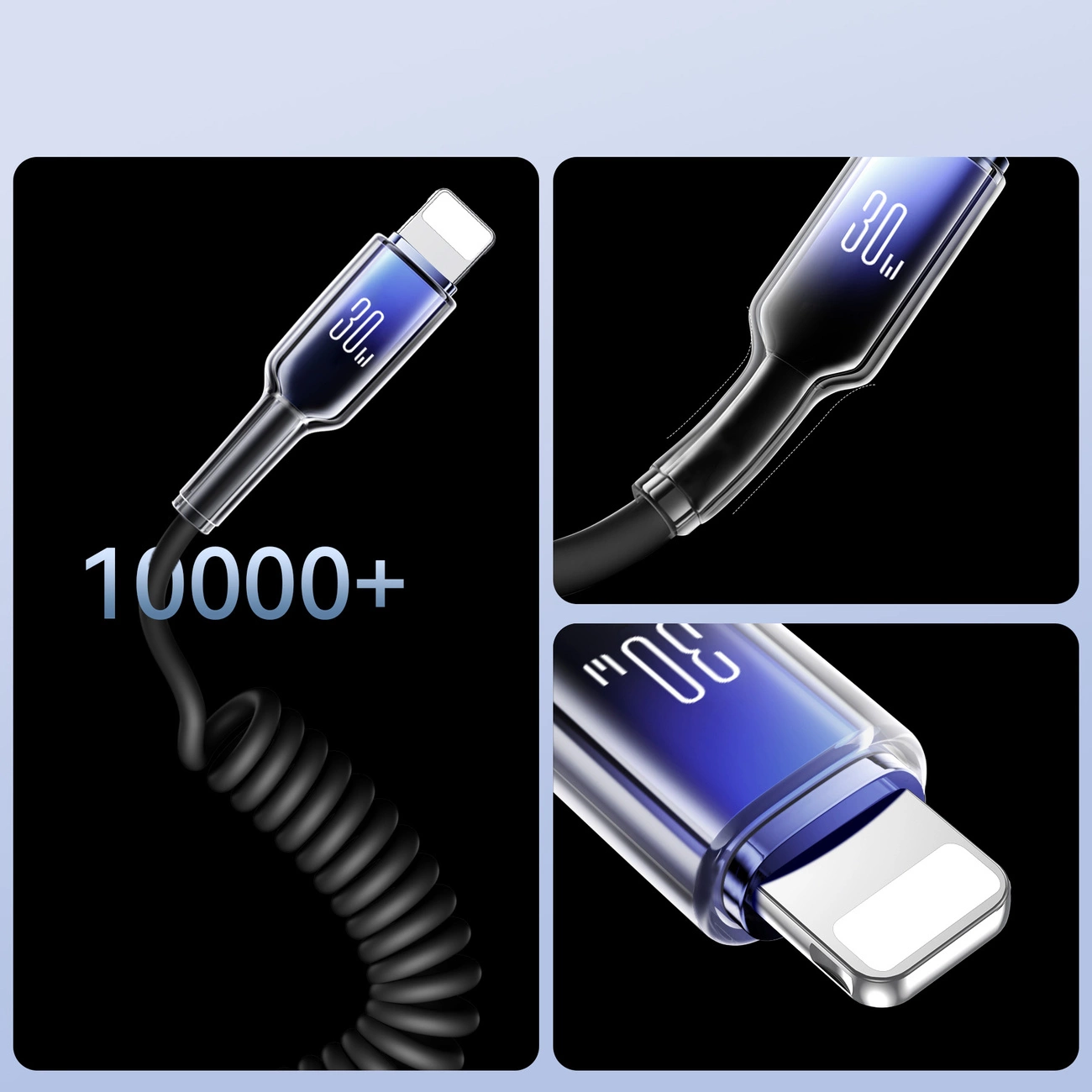 USB-C - Lightning Joyroom S-A43 Crystal -kaapeli, 30W, 1.5m, Musta