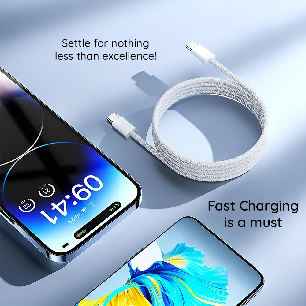 USB-C - USB-C Lito LD04CC Data- ja Latauskaapeli, 60W, 2m, Valkoinen