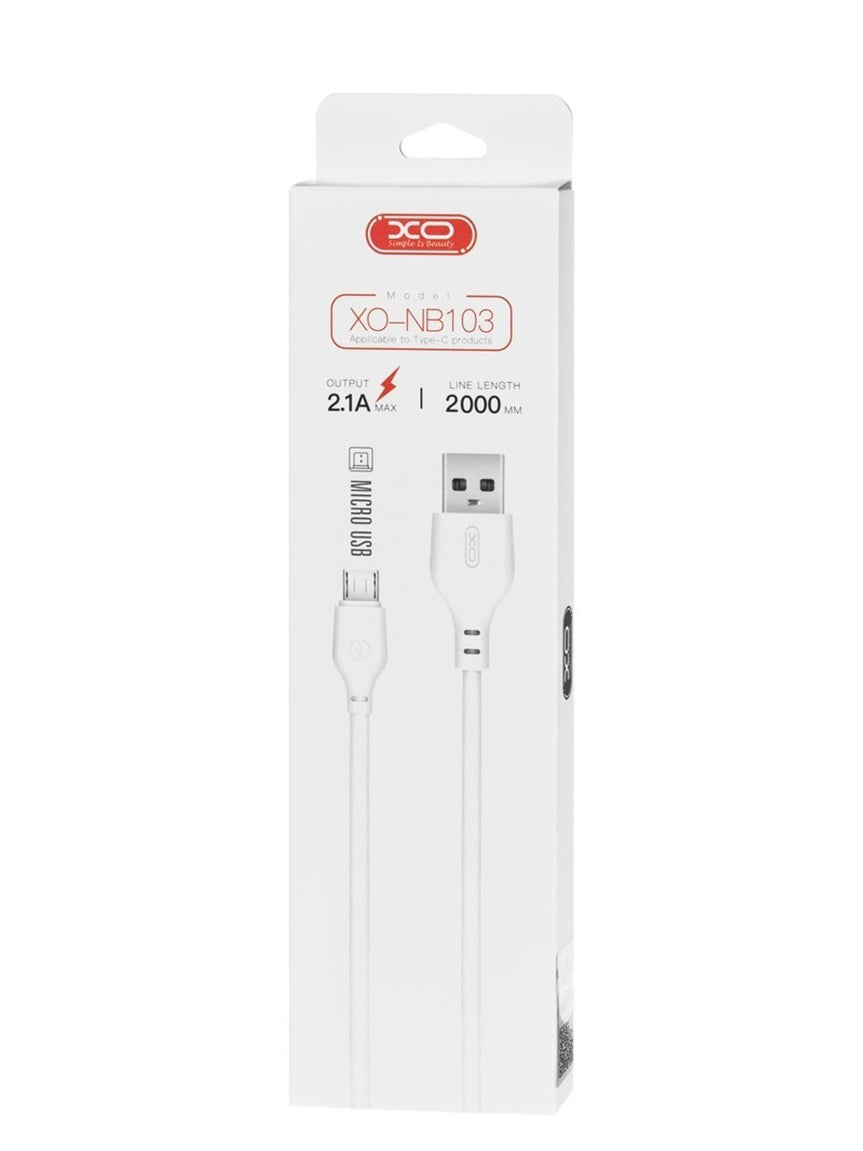 USB-A - microUSB-lataus- ja tiedonsiirtokaapeli XO Design NB103, 18W, 2m, Valkoinen