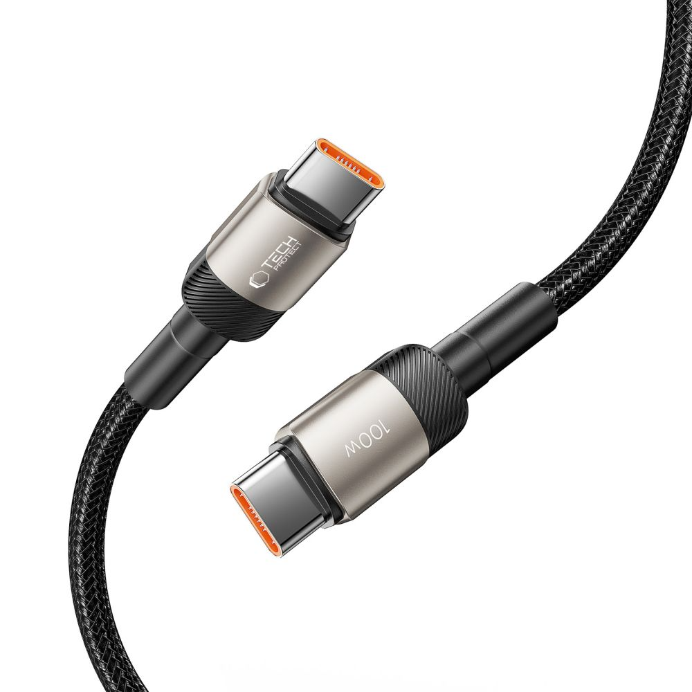 USB-C-tietojen ja latauksen kaapeli - USB-C Tech-Protect Ultraboost EVO, 100W, 1m, Hopea