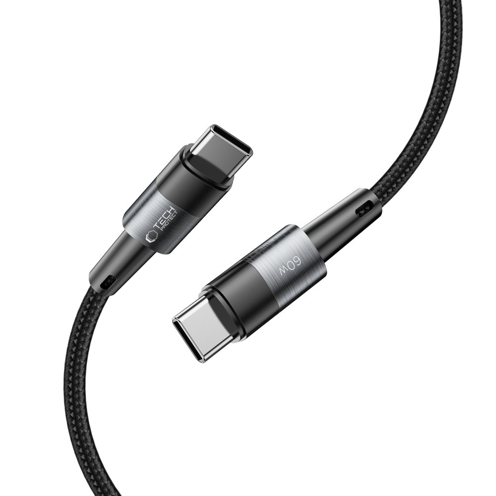USB-C-tietojen ja latauksen kaapeli - USB-C Tech-Protect Ultraboost, 60W, 1m, Harmaa