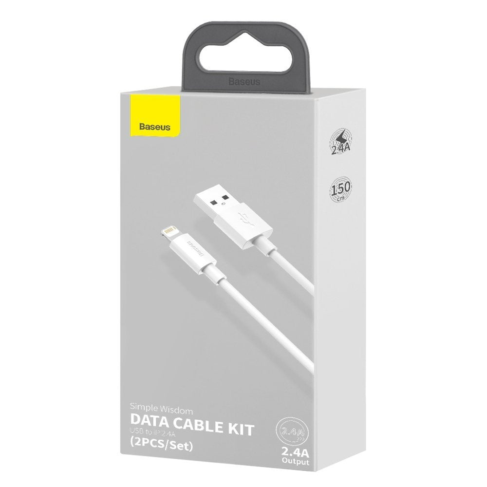 Tieto- ja latauskaapeli USB-A - Lightning Baseus Simple Wisdom, 18W, 1.5m, 2 kpl, valkoinen TZCALZJ-02