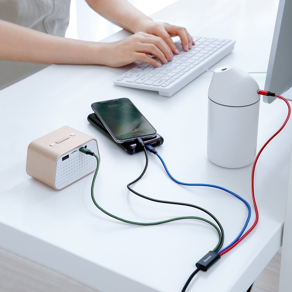 USB-A -latauskaapeli - 2 x Lightning / microUSB / USB-C Baseus Rapid 4in1, 20W, 1.2m, Musta CA1T4-A01