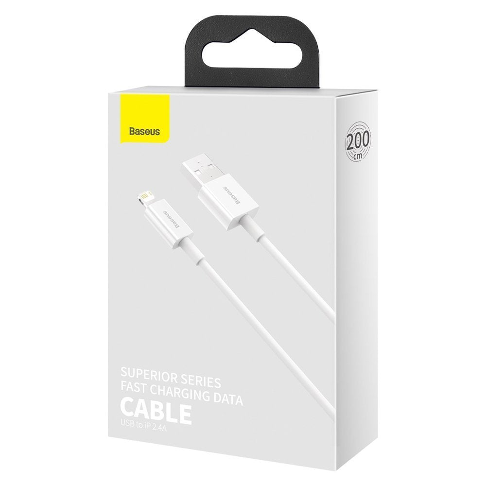 Tieto- ja latauskaapeli USB-A - Lightning Baseus Superior Series, 20W, 2m, valkoinen CALYS-C02
