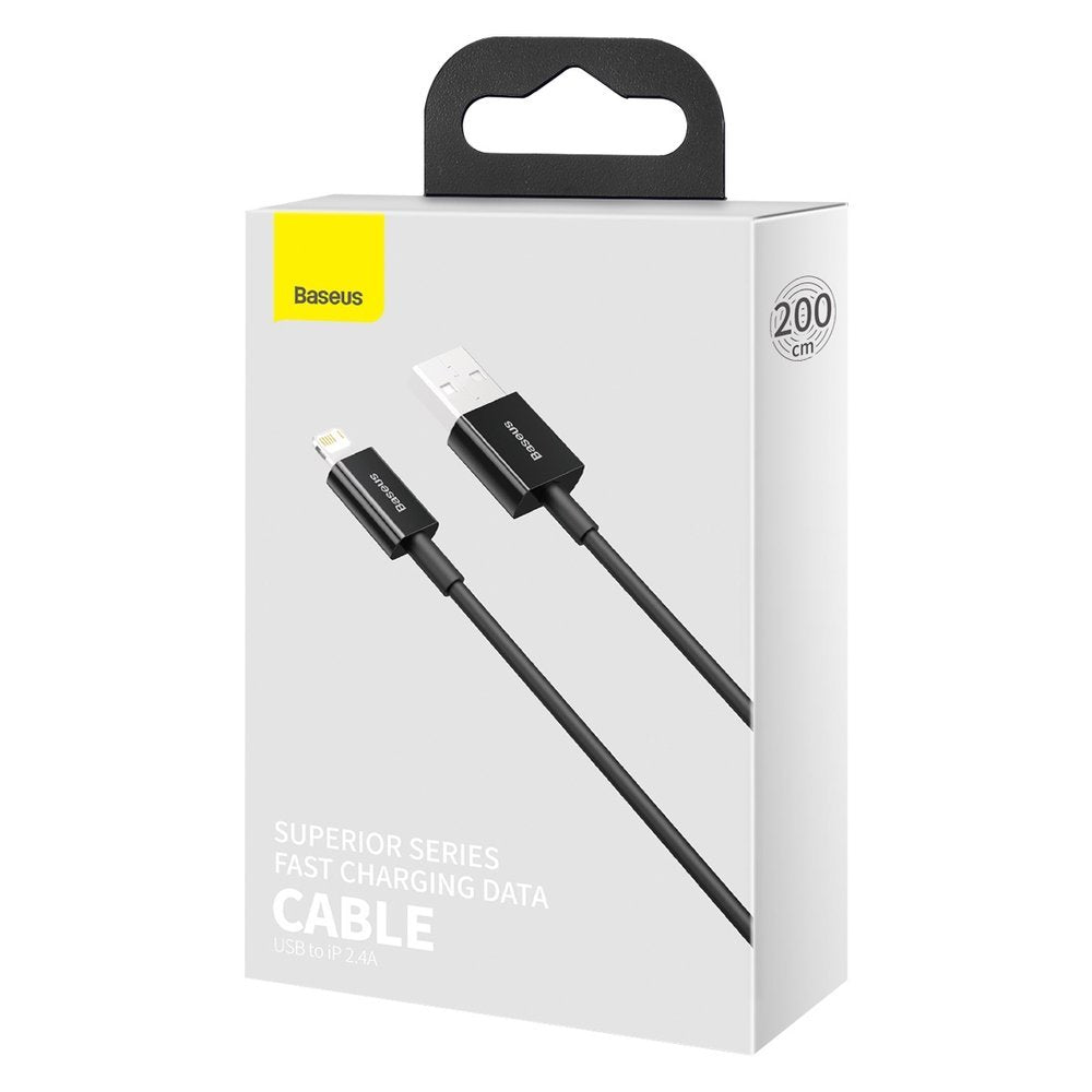 USB-A - Lightning Baseus Superior Series -tietojen siirto- ja latauskaapeli, 20W, 2m, musta CALYS-C01