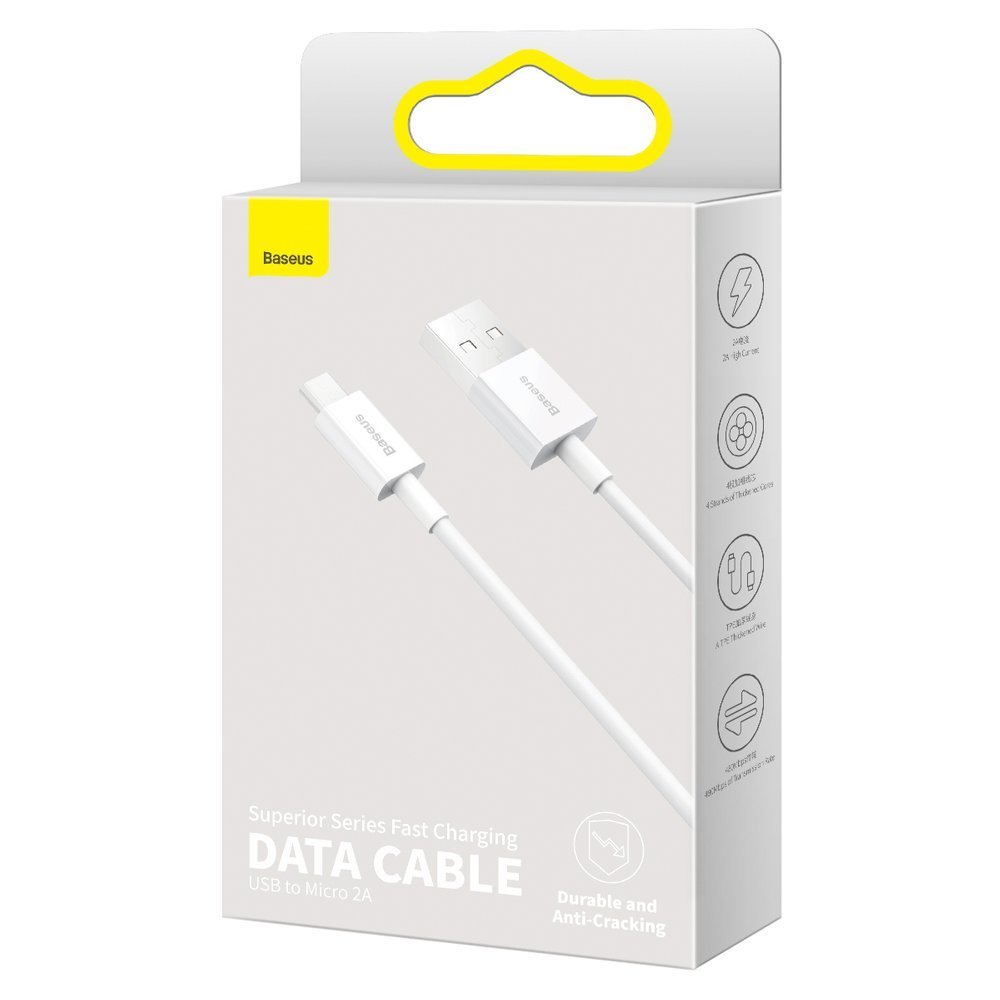 USB-A - microUSB Baseus Superior Series -tietojen siirto- ja latauskaapeli, 18W, 1m, valkoinen CAMYS-02