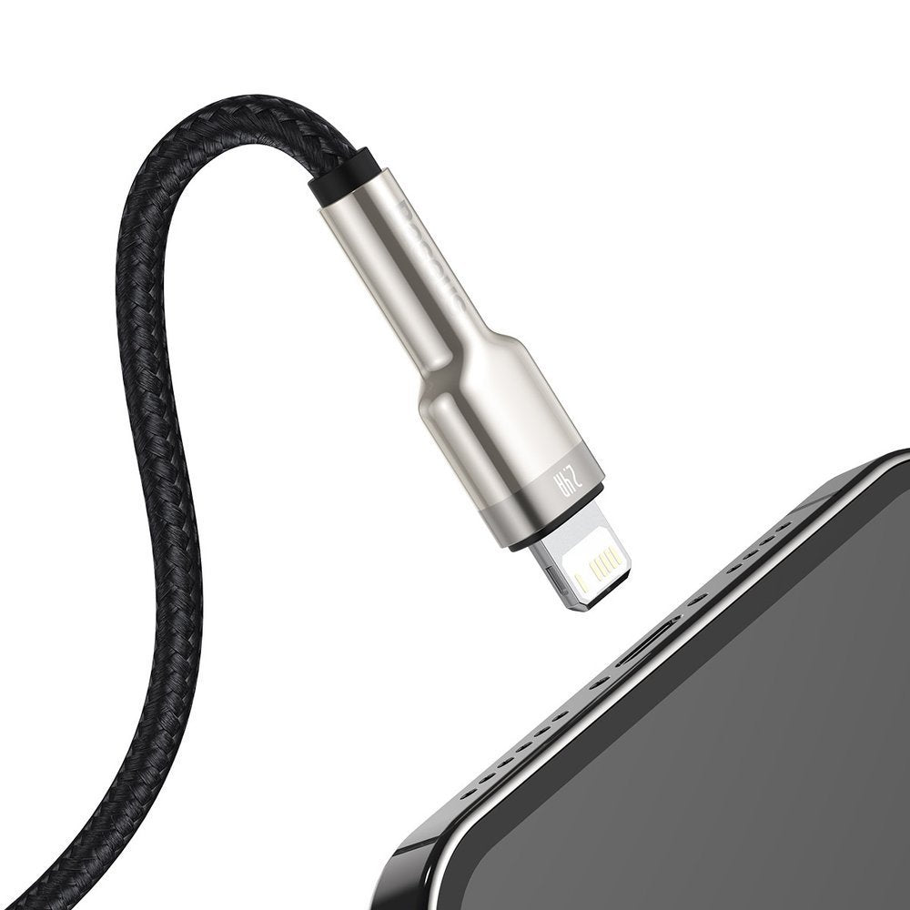 USB-A - Lightning Baseus Cafule Metal Series -tietojen siirto- ja latauskaapeli, 18W, 1m, musta CALJK-A01