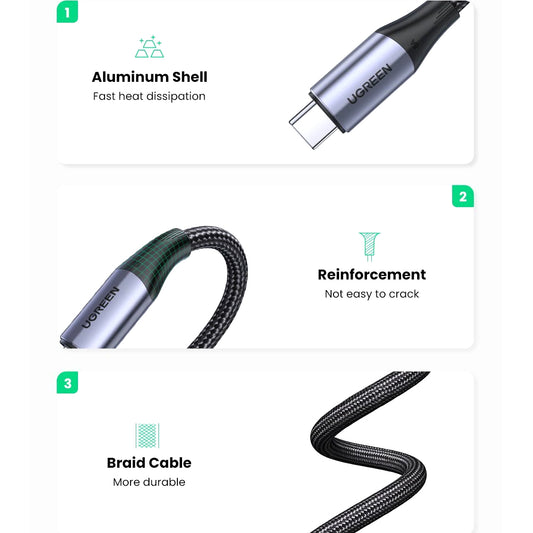 USB-C data- ja latauskaapeli - USB-C UGREEN US355, 100W, 1m, musta