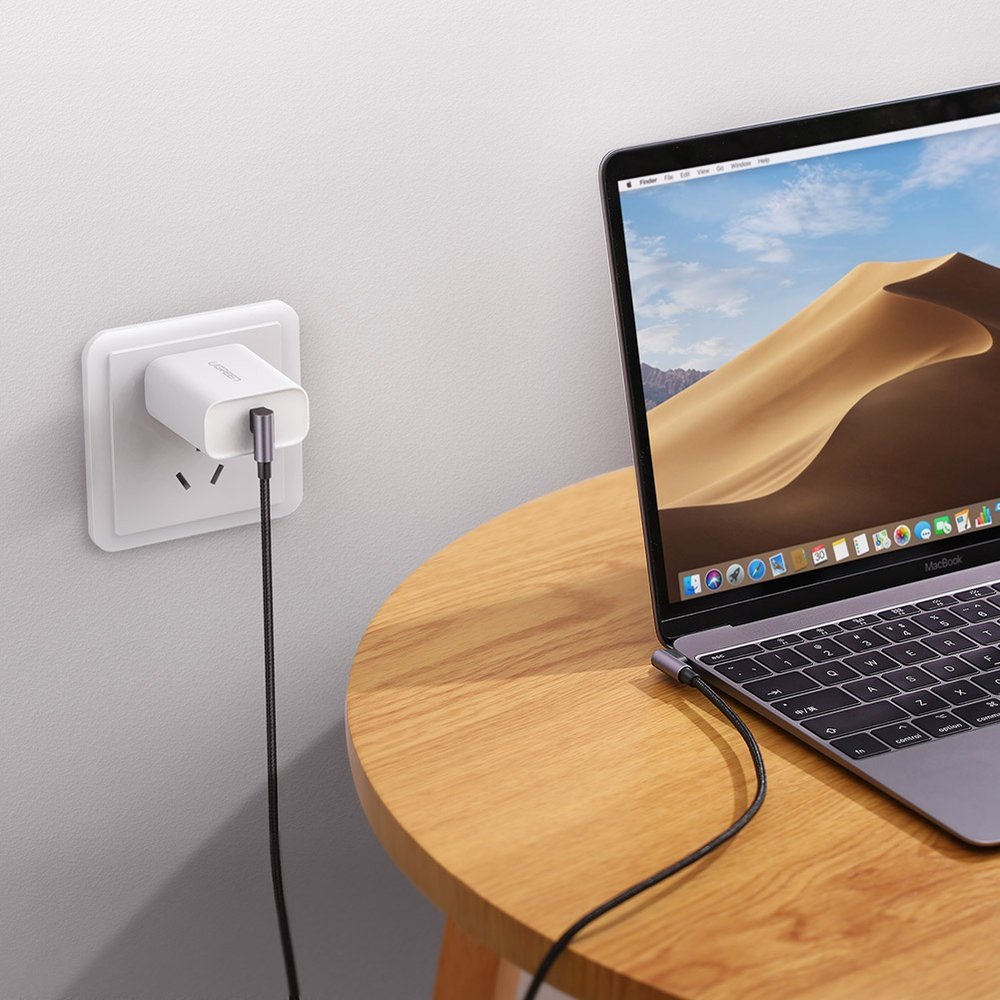 USB-C data- ja latauskaapeli - USB-C UGREEN US323 USB-C kulma, 60W, 1m, musta