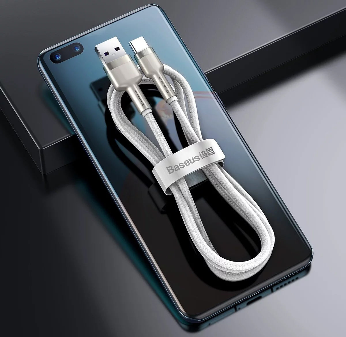 Tieto- ja latauskaapeli USB-A - USB-C Baseus Cafule Metal Series, 66W, 1m, valkoinen CAKF000102