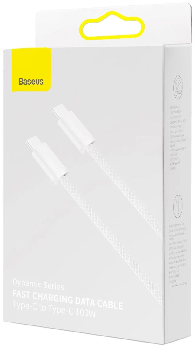 USB-C data- ja latauskaapeli - USB-C Baseus Dynamic Series, 100W, 1m, valkoinen CALD000202