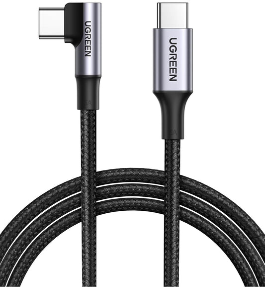 USB-C data- ja latauskaapeli - USB-C UGREEN US334 Kulmikas, 100W, 1m, musta