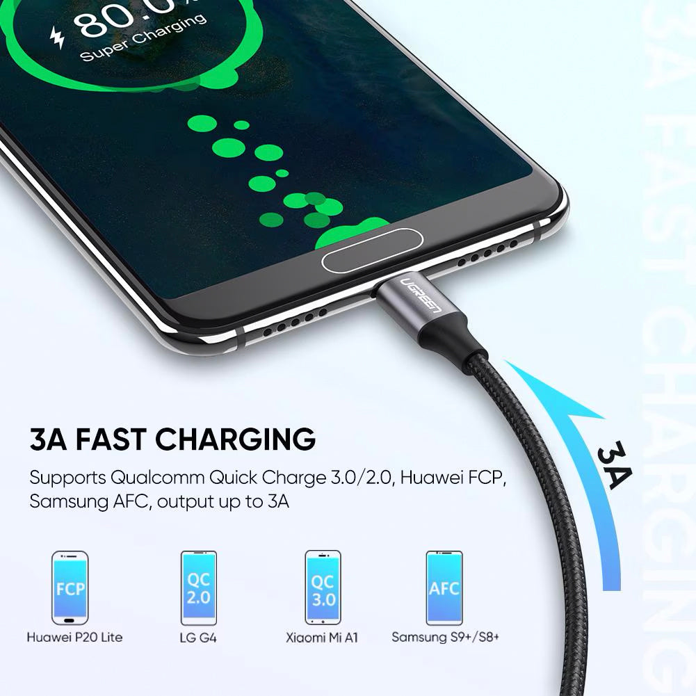 USB-A - USB-C UGREEN US288 Data- ja latauskaapeli, 18W, 0.5m, Musta