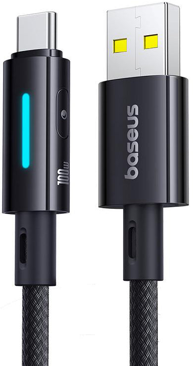 USB-A - USB-C Baseus Lit Button Control -data- ja latauskaapeli, 100W, 1m, Musta P10379002121-00