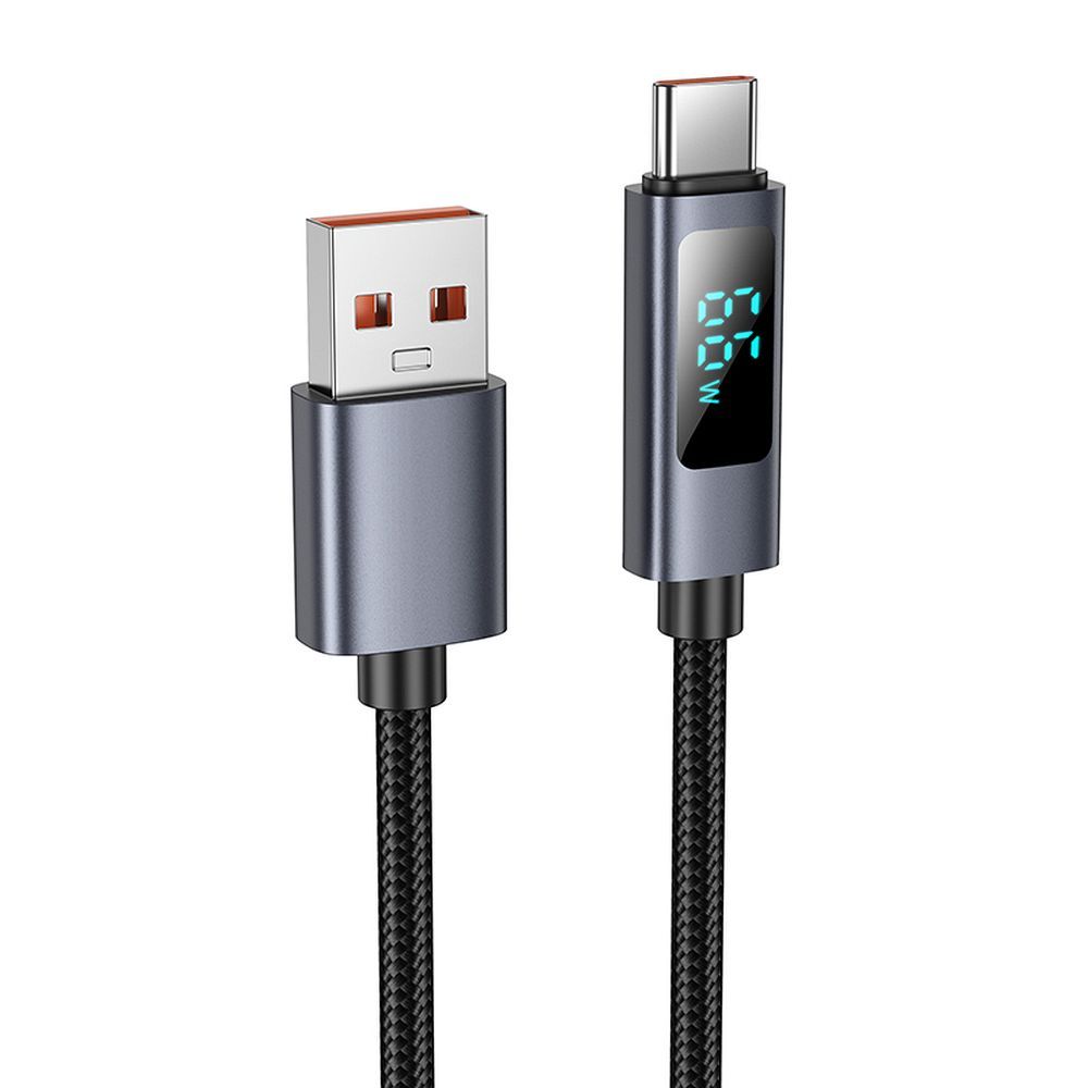 USB-A - USB-C HOCO Display X112 Data- ja Latauskaapeli, 100W, 1m, Musta