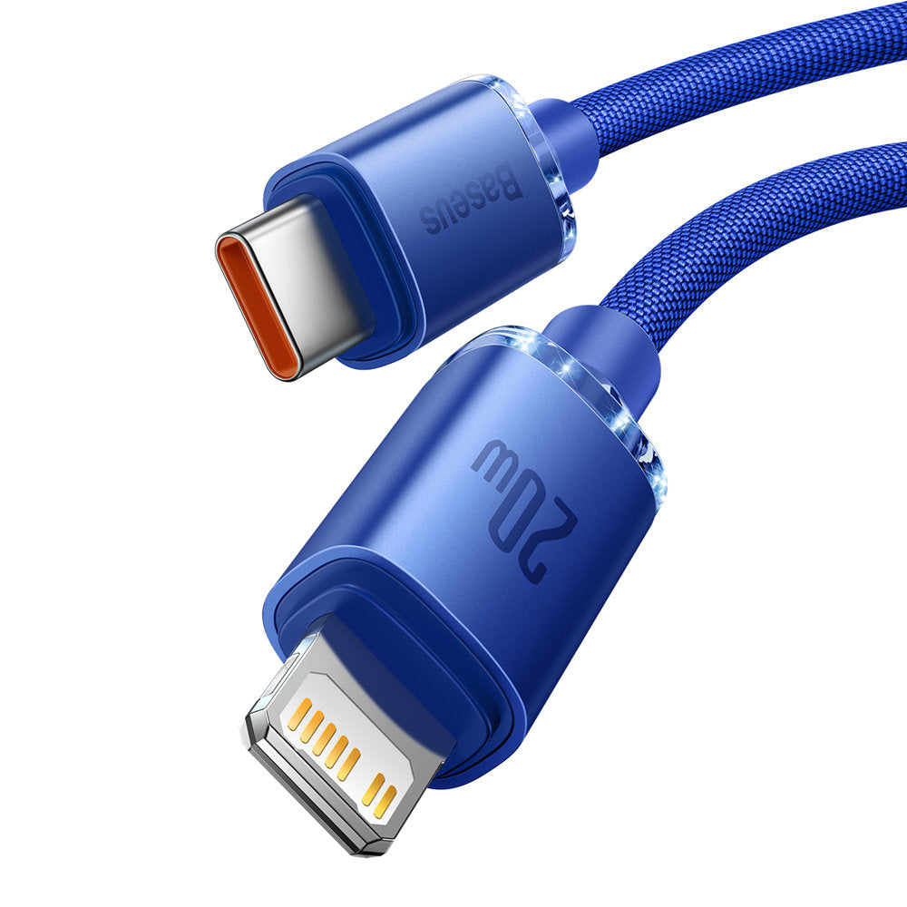 USB-C - Lightning Baseus Crystal Shine Series -data- ja latauskaapeli, 20W, 1.2m, Sininen CAJY000203