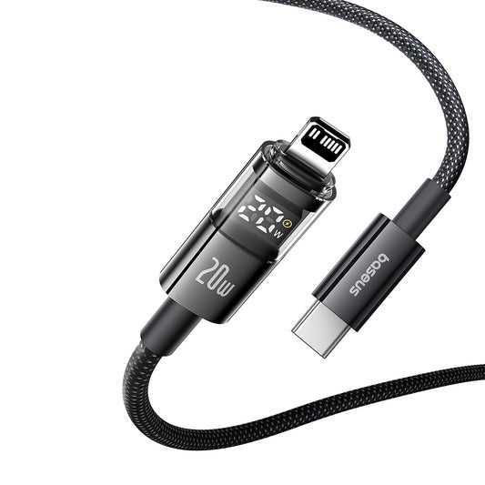 USB-C - Lightning Baseus Display 2 -data- ja latauskaapeli, 20W, 1m, Musta P10382703121-00