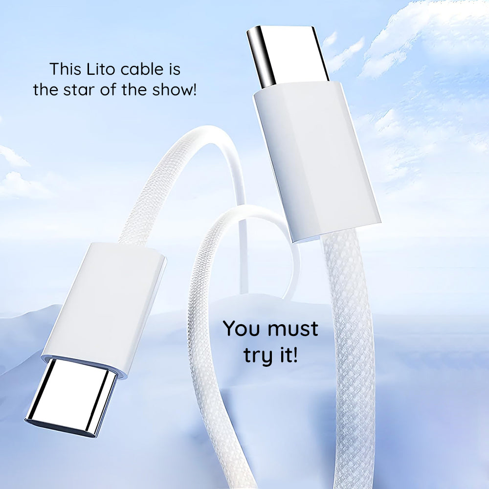 USB-C - USB-C Lito LD04CC Data- ja Latauskaapeli, 60W, 2m, Valkoinen