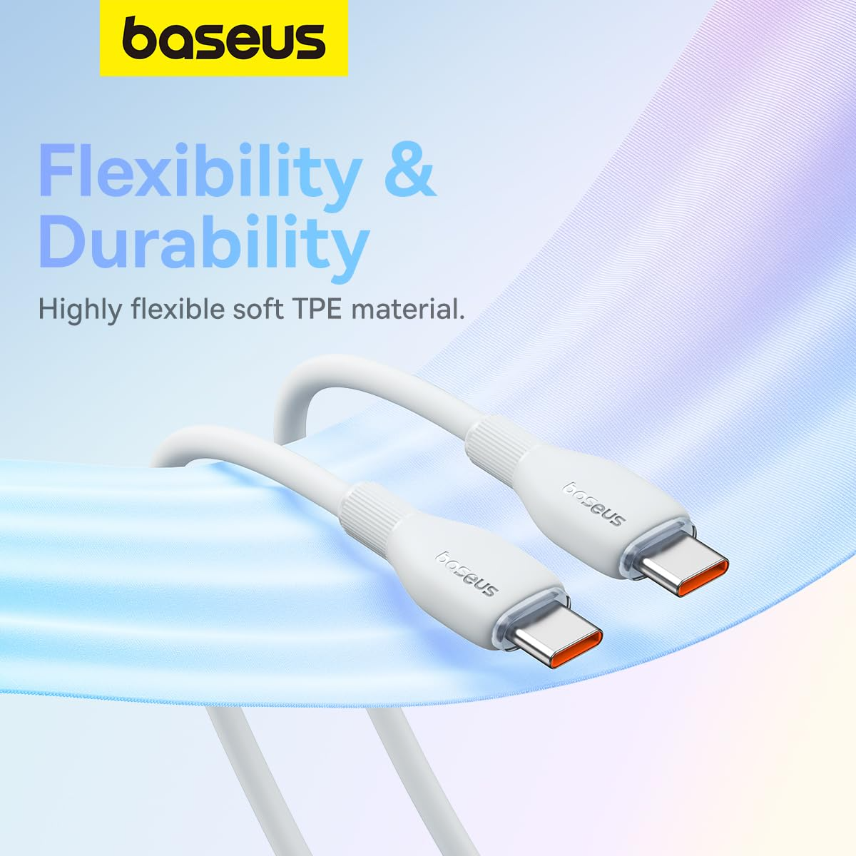 USB-C - USB-C Baseus Pudding -kaapeli, 100W, 1.2m, Valkoinen P10355702221-00