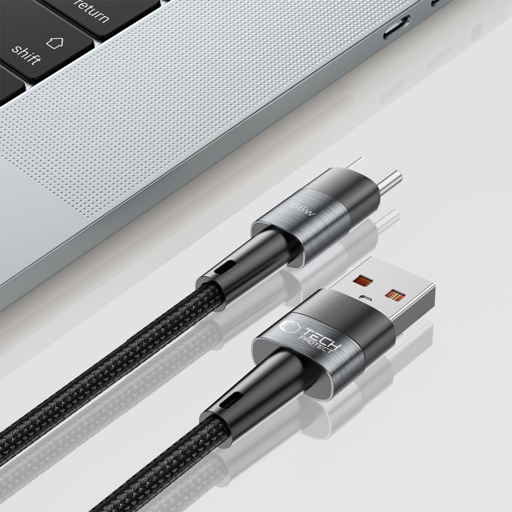 USB-A - USB-C Tech-Protect Ultraboost -tietojen ja latauskaapeli, 66W, 0,5 m, harmaa