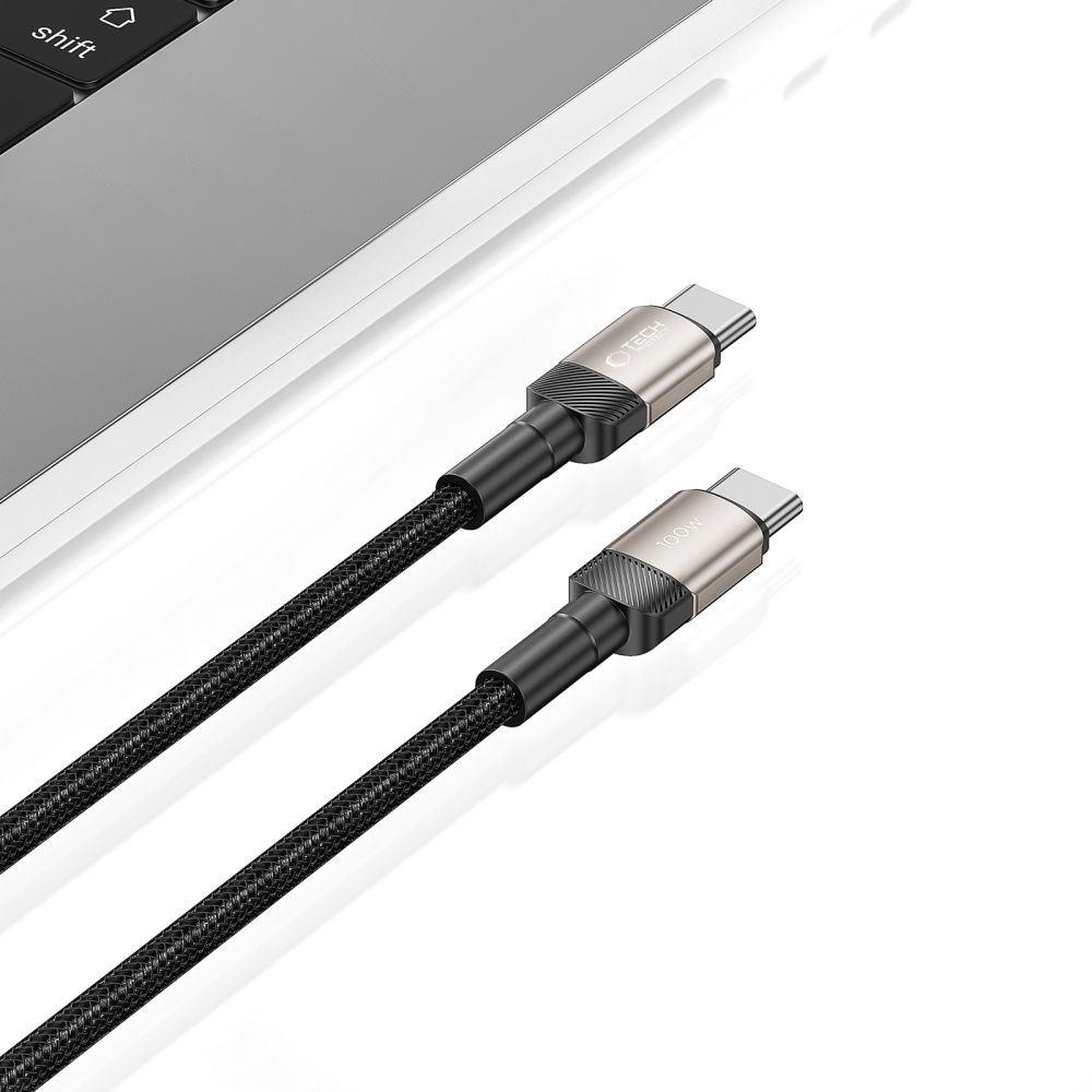 USB-C-tietojen ja latauksen kaapeli - USB-C Tech-Protect Ultraboost EVO, 100W, 1m, Hopea
