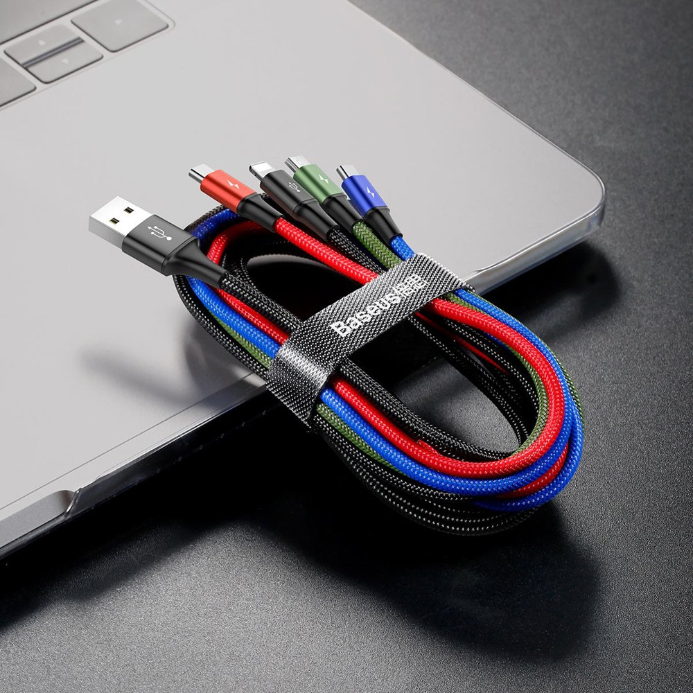 USB-A -latauskaapeli - 2 x Lightning / microUSB / USB-C Baseus Rapid 4in1, 20W, 1.2m, Musta CA1T4-A01