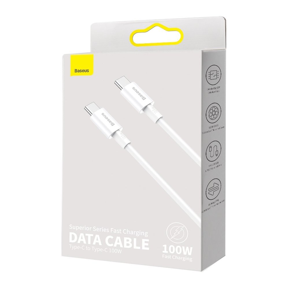 USB-C-tietojen ja latauskaapeli - USB-C Baseus Superior Series, 100W, 2m, Valkoinen CATYS-C02