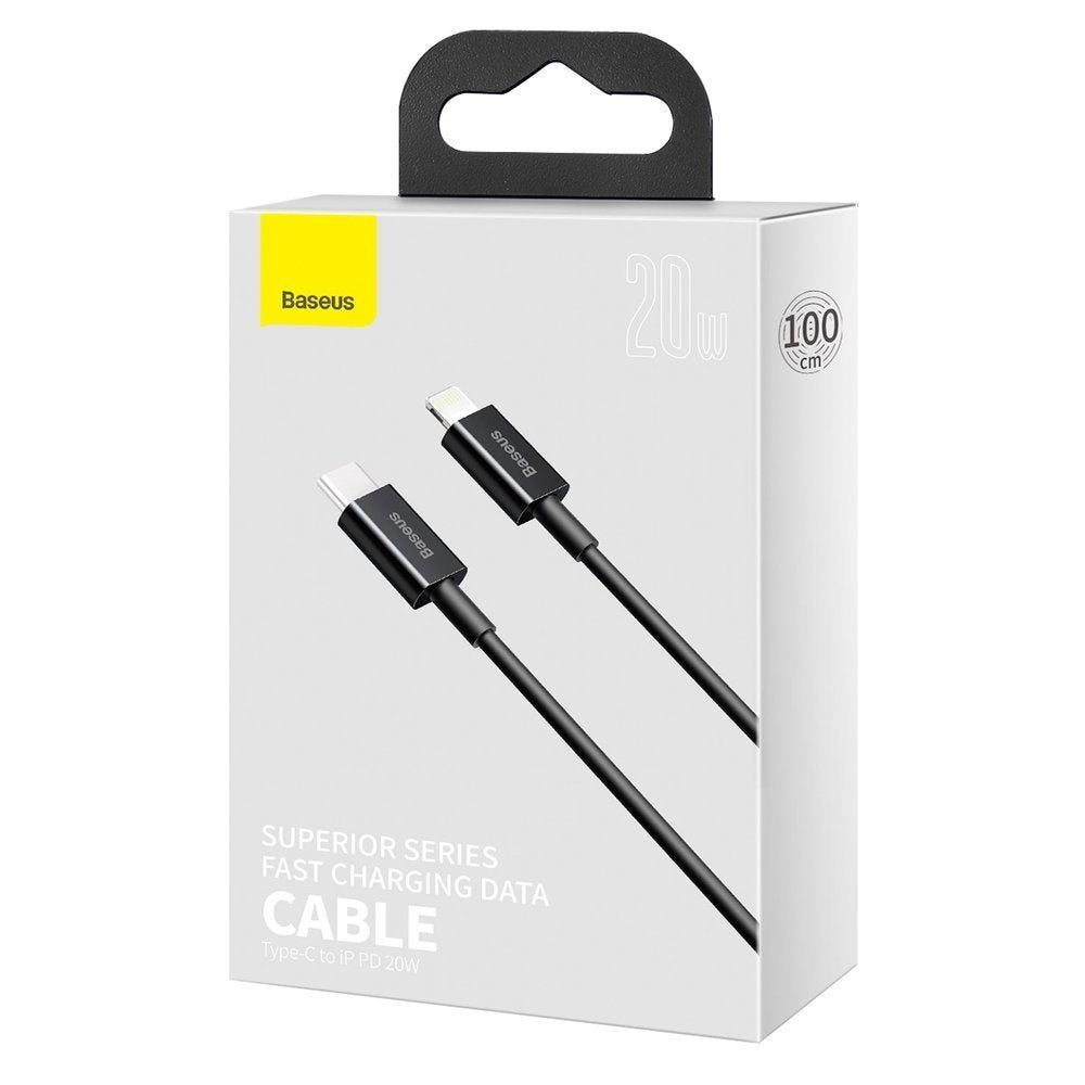 USB-C - Lightning -tietojen siirto- ja latauskaapeli Baseus Superior Series, 20W, 1m, musta CATLYS-A01