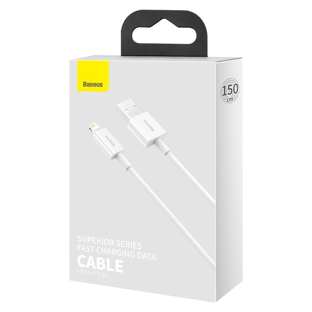 USB-A - Lightning -tietojen siirto- ja latauskaapeli Baseus Superior Series, 20W, 1m, valkoinen CALYS-A02