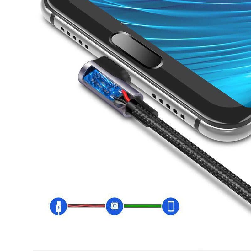 USB-A - USB-C UGREEN US284 Angled -kaapeli, 18W, 1m, Harmaa