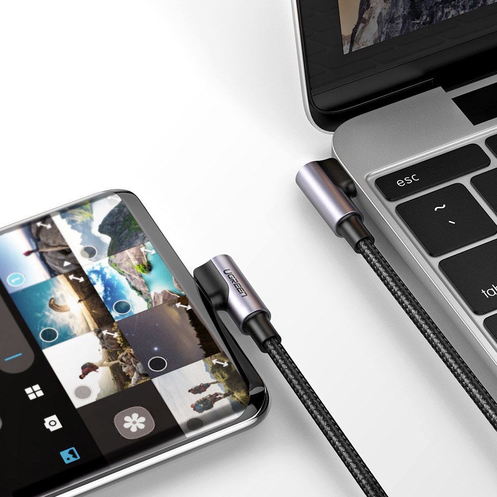 USB-C data- ja latauskaapeli - USB-C UGREEN US323 USB-C kulma, 60W, 1m, musta